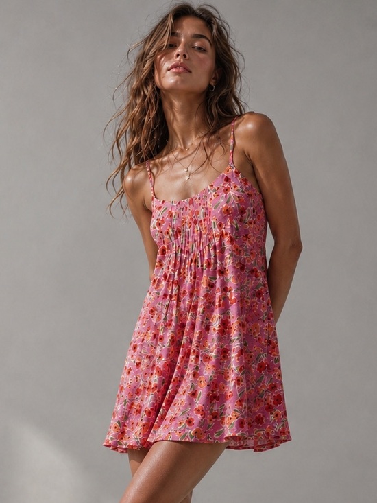 Pull&Bear Pants - Pull&Bear Pink Floral Smocked Back Adjustable Strap Cami Romper Size M
